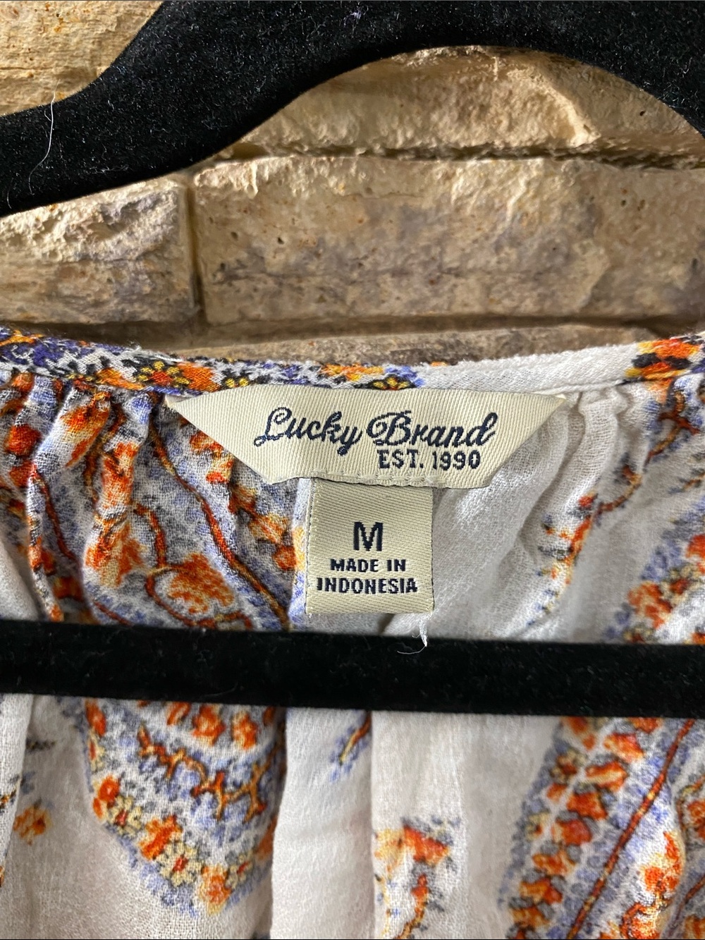 Lucky Brand White and Orange Paisley Print Long Sleeve Boho Blouse Medium - Picture 2 of 12